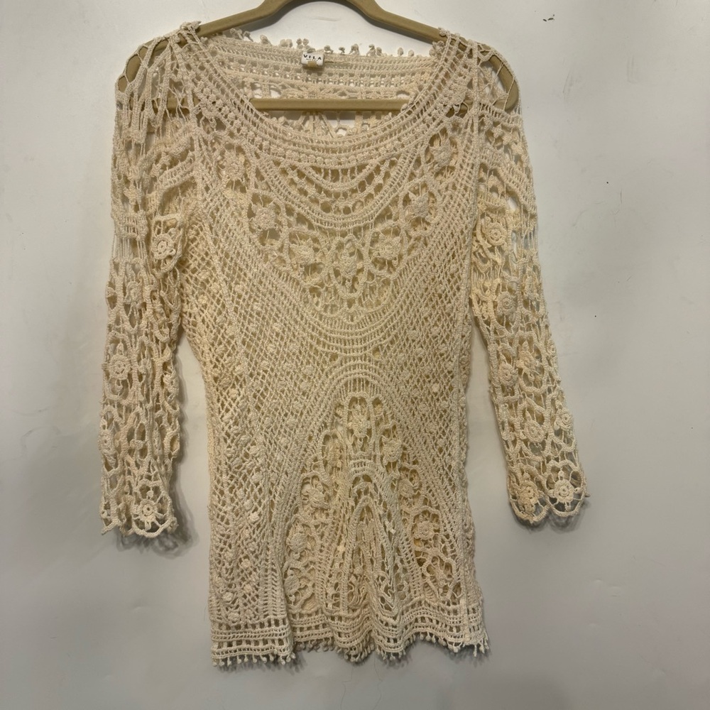 Vila Milano lace Dress small / medium cover up see through cream crochet